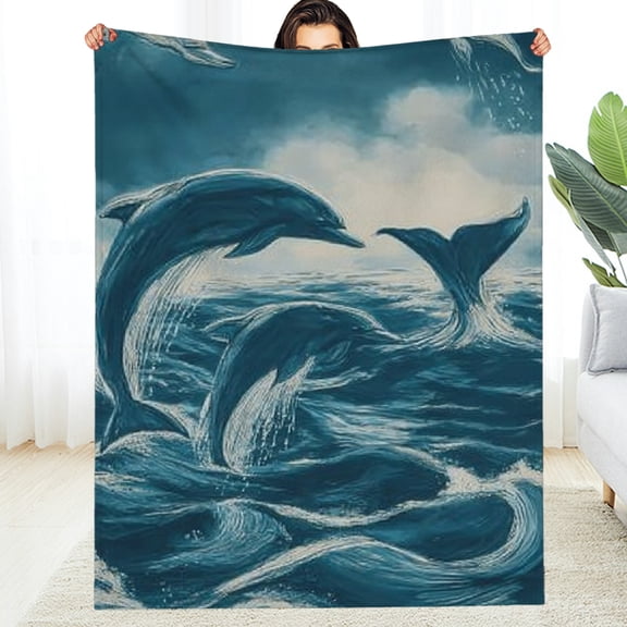 RKSupls Christmas Throw Blanket, Marine Life Blue Soft Flannel Blanket, Fuzzy Warm Cozy New Year Winter Blanket for Couch Bed Home Decor, 30*40in