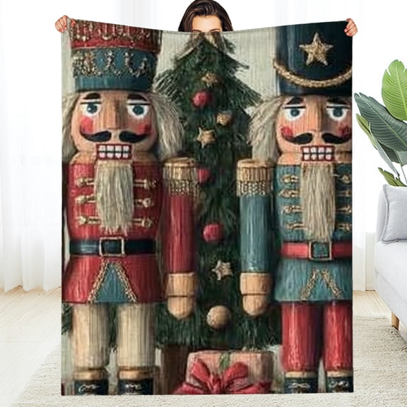 RKSupls Christmas Throw Blanket, Nutcrackers Presents Soft Flannel Blanket, Fuzzy Warm Cozy New Year Winter Blanket for Couch Bed Home Decor, 30*40in