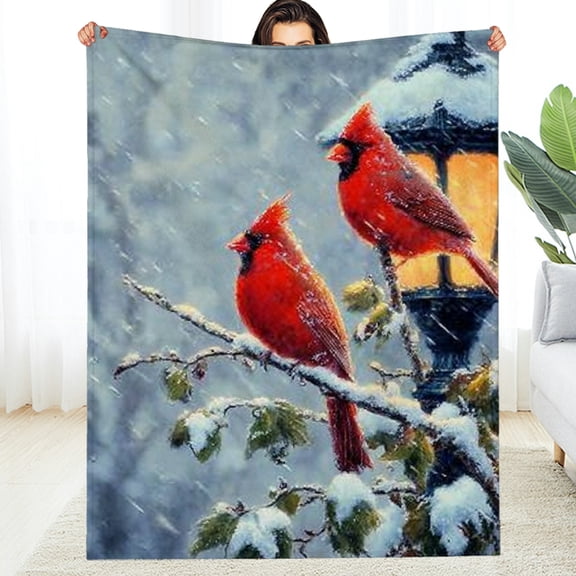 RKSupls Christmas Throw Blanket, Red Cardinal Bird Soft Flannel Blanket, Fuzzy Warm Cozy New Year Winter Blanket for Couch Bed Home Decor, 30*40in