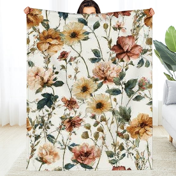 RKSupls Christmas Throw Blanket, Rustic Floral Soft Flannel Blanket, Fuzzy Warm Cozy New Year Winter Blanket for Couch Bed Home Decor,30*40in