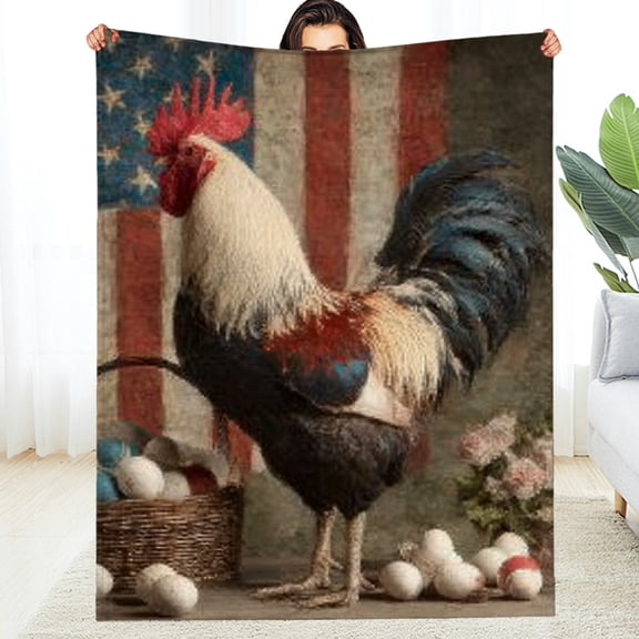 RKSupls Christmas Throw Blanket, Rustic Rooster Soft Flannel Blanket, Fuzzy Warm Cozy Happy New Year Blanket for Couch Bed Home Decor, 30*40in