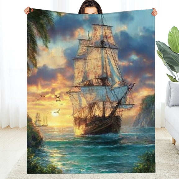 RKSupls Christmas Throw Blanket,Sailing boat Soft Flannel Blanket, Fuzzy Warm Cozy Happy New Year Blanket for Couch Bed Home Travel Decor, 30*40in