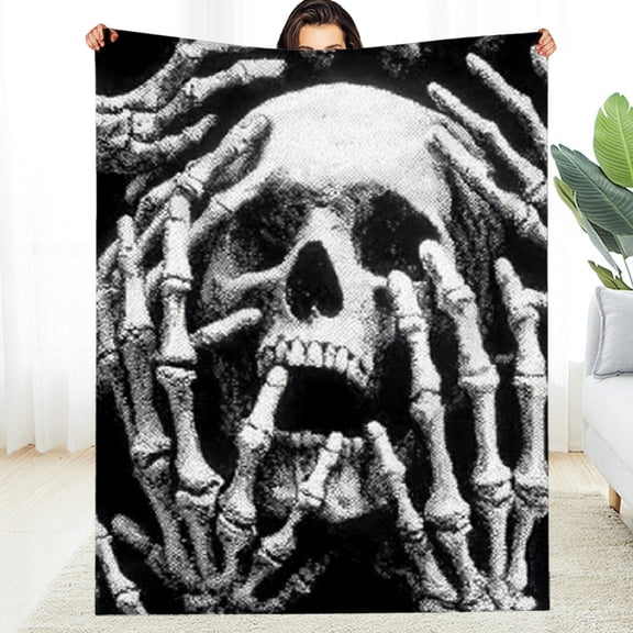 RKSupls Christmas Throw Blanket, Skull Horror Soft Flannel Blanket, Fuzzy Warm Cozy Happy New Year Blanket for Couch Bed Home Travel Decor, 30*40in