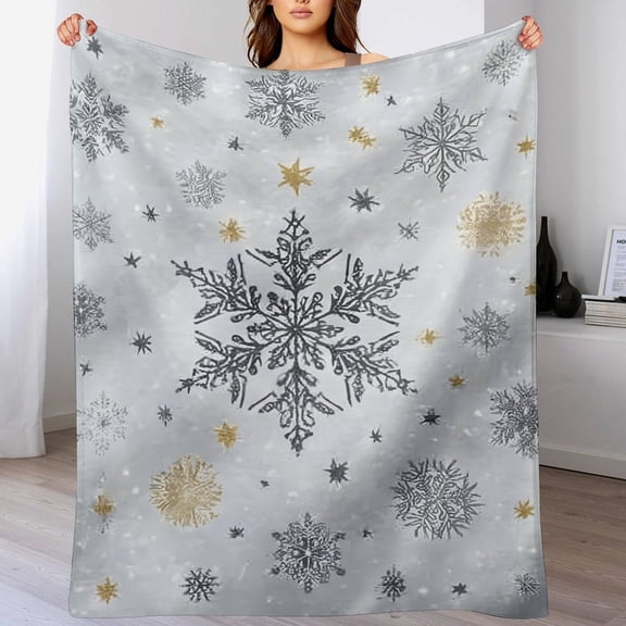 RKSupls Christmas Throw Blanket,Soft Flannel Golden Gray Snowflake Blanket,Fuzzy Warm Cozy Winter Blanket for Couch Bed Home Decor,60x80 in