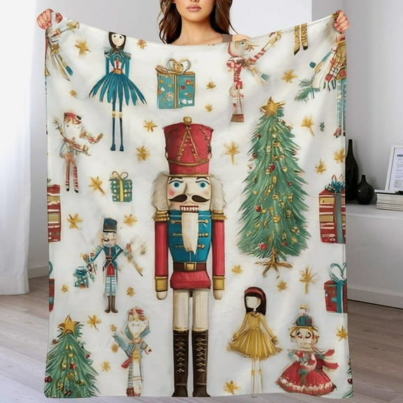 RKSupls Christmas Throw Blanket,Soft Warm Fannel Ballet Nutcracker Blankets Gift for Home Bed Sofa Couch Decor,50x60 in(White)