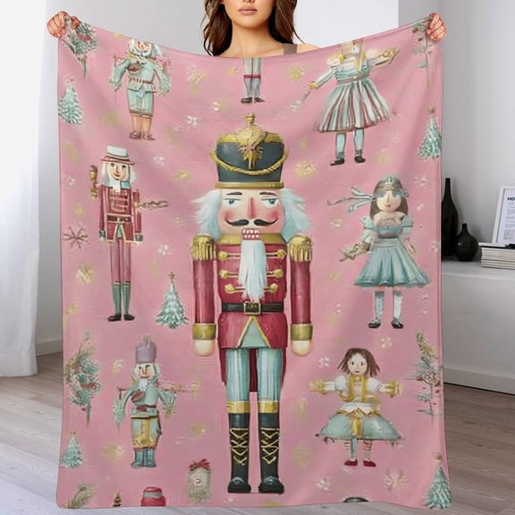 RKSupls Christmas Throw Blanket,Soft Warm Fannel Ballet Nutcracker Blankets Gift for Home Bed Sofa Couch Decor,60x80 in(Pink)