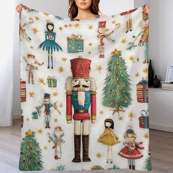 RKSupls Christmas Throw Blanket,Soft Warm Fannel Ballet Nutcracker Blankets Gift for Home Bed Sofa Couch Decor,60x80 in(White)