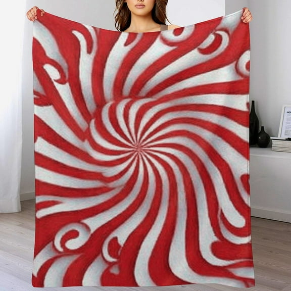 RKSupls Christmas Throw Blanket,Soft Warm Fannel Candy Cane Red White Swirl Blankets Gift for Home Bed Sofa Couch Decor,30x40 in
