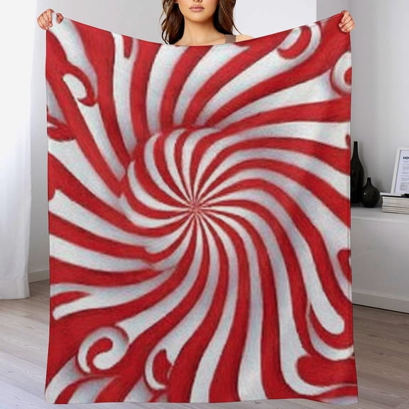 RKSupls Christmas Throw Blanket,Soft Warm Fannel Candy Cane Red White Swirl Blankets Gift for Home Bed Sofa Couch Decor,50x60 in