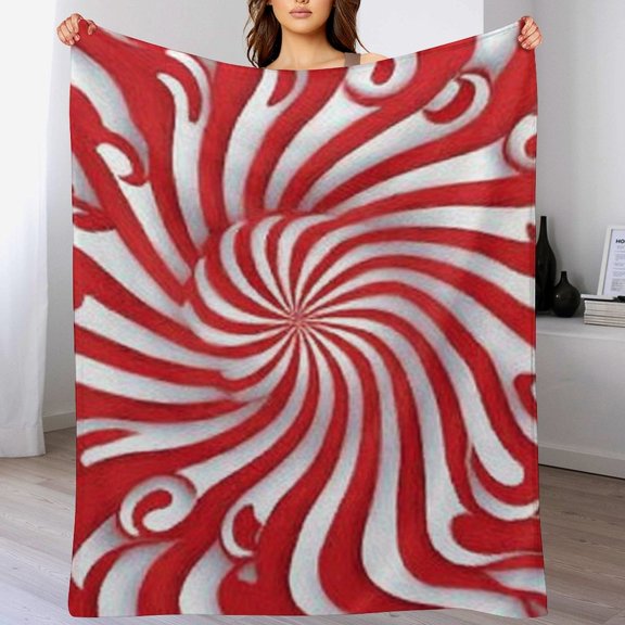 RKSupls Christmas Throw Blanket,Soft Warm Fannel Candy Cane Red White Swirl Blankets Gift for Home Bed Sofa Couch Decor,60x80 in