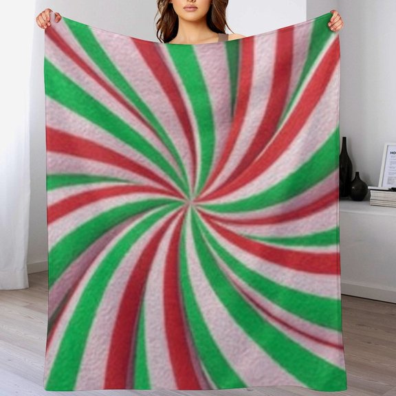 RKSupls Christmas Throw Blanket,Soft Warm Fannel Candy Cane Swirl Blankets Gift for Home Bed Sofa Couch Decor,50x60 in