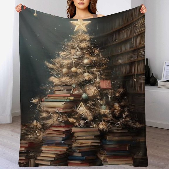 RKSupls Christmas Throw Blanket,Soft Warm Fannel Creative Christmas Book Tree Blankets Gift for Home Bed Sofa Couch Decor,40x50 in