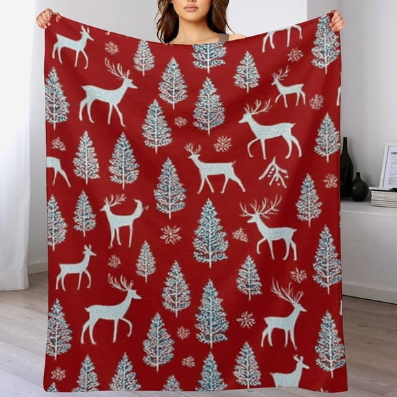 RKSupls Christmas Throw Blanket,Soft Warm Fannel Deer Snowflakes Trees Blankets Gift for Home Bed Sofa Couch Decor,60x80 in