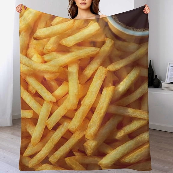 RKSupls Christmas Throw Blanket,Soft Warm Fannel French Fries Blankets Gift for Home Bed Sofa Couch Decor,60x80 in