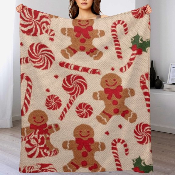 RKSupls Christmas Throw Blanket,Soft Warm Fannel Knit Gingerbread Candy Blankets Gift for Home Bed Sofa Couch Decor,30x40 in