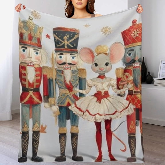 RKSupls Christmas Throw Blanket,Soft Warm Fannel Nutcracker Mouse Blankets Gift for Home Bed Sofa Couch Decor,40x50 in