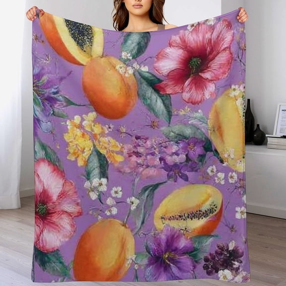 RKSupls Christmas Throw Blanket,Soft Warm Fannel Papaya Pattern Blankets Gift for Home Bed Sofa Couch Decor,50x60 in