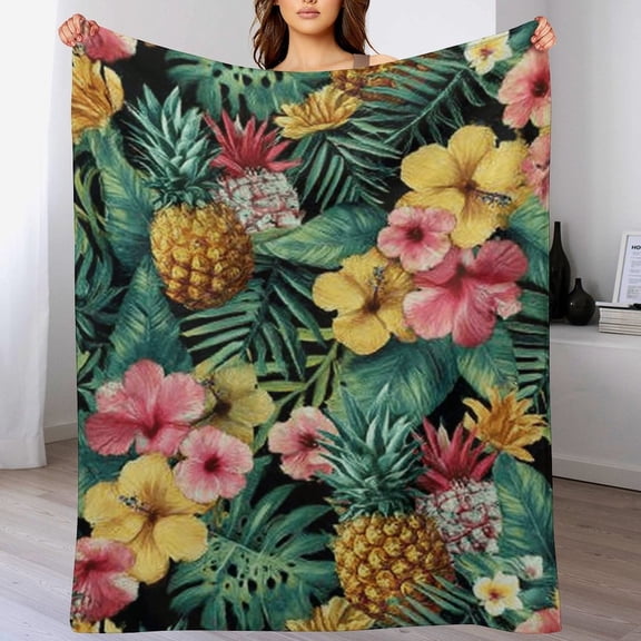 RKSupls Christmas Throw Blanket,Soft Warm Fannel Pineapple Floral Blankets Gift for Home Bed Sofa Couch Decor,30x40 in