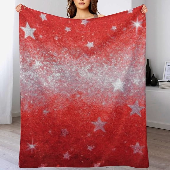 RKSupls Christmas Throw Blanket,Soft Warm Fannel Red Ombre Glitter Star Blankets Gift for Home Bed Sofa Couch Decor,40x50 in