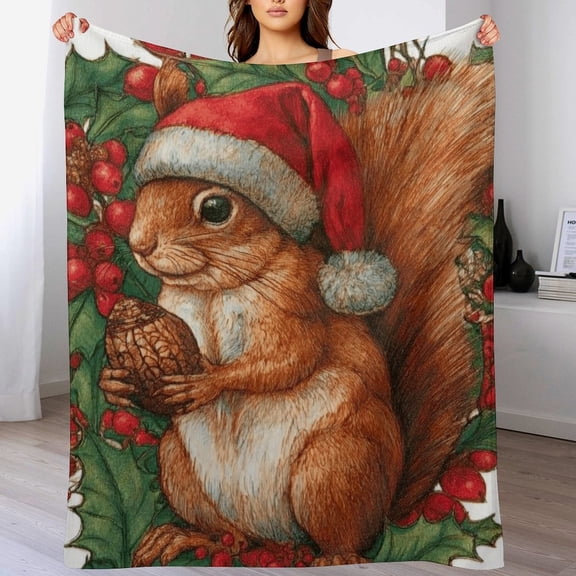 RKSupls Christmas Throw Blanket,Soft Warm Fannel Squirrel Blankets Gift for Home Bed Sofa Couch Decor,30x40 in