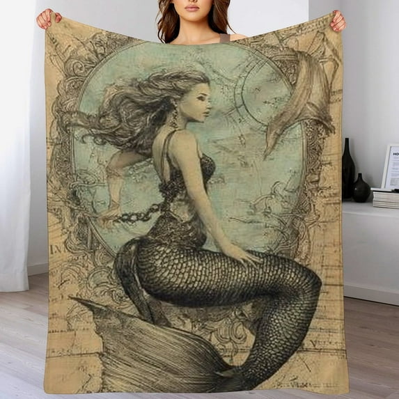 RKSupls Christmas Throw Blanket,Soft Warm Fannel Vintage Mermaid Blankets Gift for Home Bed Sofa Couch Decor,40x50 in