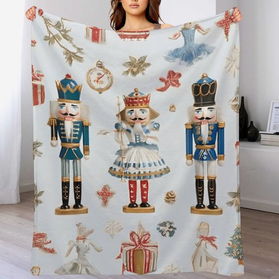RKSupls Christmas Throw Blanket,Soft Warm Fannel Watercolor Nutcracker Blankets Gift for Home Bed Sofa Couch Decor,40x50 in