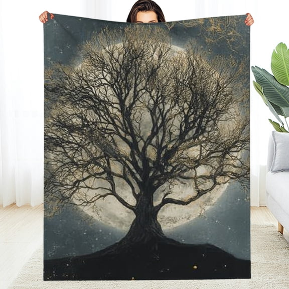 RKSupls Christmas Throw Blanket, Tree of Life Moon Soft Flannel Blanket, Fuzzy Warm Cozy Happy New Year Blanket for Couch Bed Home Decor, 30*40in