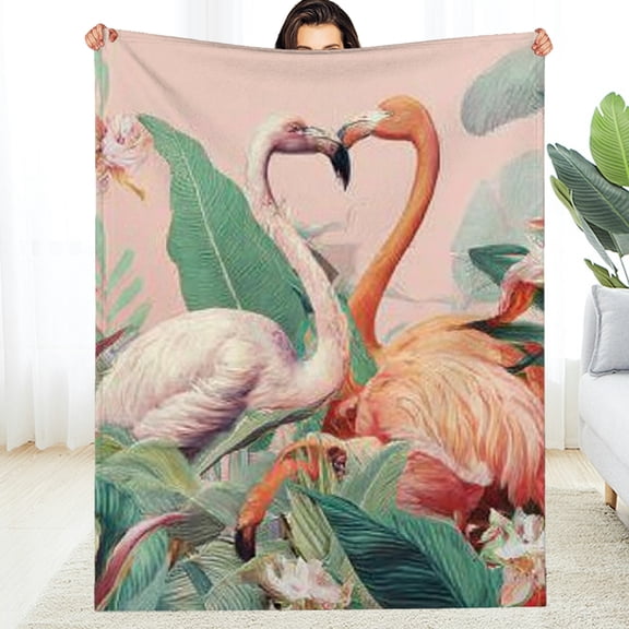 RKSupls Christmas Throw Blanket, Tropical Flamingo Soft Flannel Blanket, Fuzzy Warm Cozy Happy New Year Blanket for Couch Bed Home Decor, 60*80in