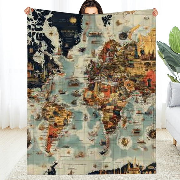 RKSupls Christmas Throw Blanket, World Map Sign Soft Flannel Blanket, Fuzzy Warm Cozy Happy New Year Blanket for Couch Bed Home Decor, 30*40in