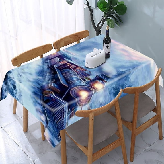RKSupls Christmas Train Snow Mountains Rectangle Dining Tablecloth, Washable Wipeable Stain & Wrinkle Resistant Polyester Tablecloth for Kitchen Picnic Party