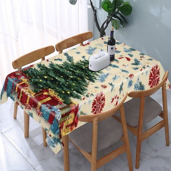 RKSupls Christmas Tree Gifts Pattern Rectangle Dining Tablecloth, Washable Wipeable Stain & Wrinkle Resistant Polyester Tablecloth for Kitchen Picnic Party