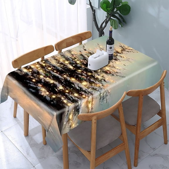 RKSupls Christmas Tree Lights Snow Rectangle Dining Tablecloth, Washable Wipeable Stain & Wrinkle Resistant Polyester Tablecloth for Kitchen Picnic Party