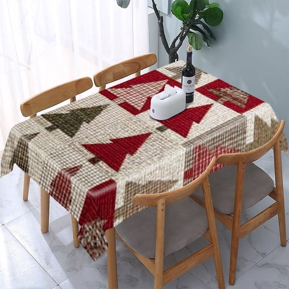 RKSupls Christmas Trees Patchwork Rectangle Dining Tablecloth, Washable Wipeable Stain & Wrinkle Resistant Polyester Tablecloth for Kitchen Picnic Party