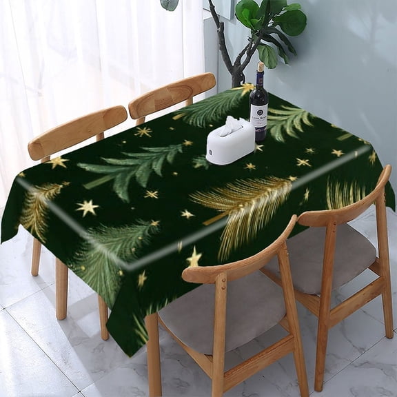 RKSupls Christmas Trees Stars Pattern Rectangle Dining Tablecloth, Washable Wipeable Stain & Wrinkle Resistant Polyester Tablecloth for Kitchen Picnic Party