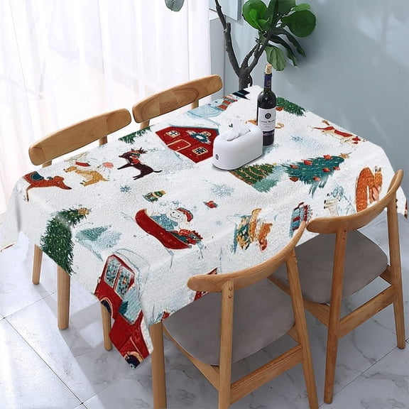 RKSupls Christmas Village Pattern Rectangle Dining Tablecloth, Washable Wipeable Stain & Wrinkle Resistant Polyester Tablecloth for Kitchen Picnic Party