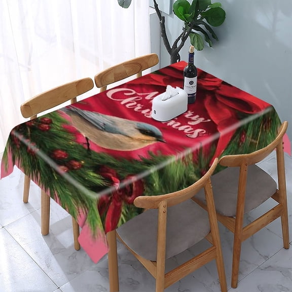 RKSupls Christmas Wreath Bird Rectangle Dining Tablecloth, Washable Wipeable Stain & Wrinkle Resistant Polyester Tablecloth for Kitchen Picnic Party