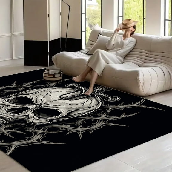 RKSupls Chrome Skull Sword Emblem Soft Fluffy Velvet Area Rug for Living Room Bedroom, Non-Slip Washable Carpet, Modern Minimalist Home Decor Floor Mat