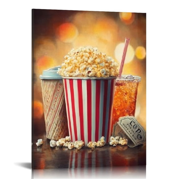 RKSupls Cinema Popcorn Canvas Wall Art, Canvas Prints Wall Art for Living Room Bedroom Bathroom Office, Art Print Painting for Home Decorations,12x16in