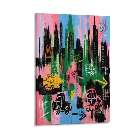RKSupls City Cars Graffiti Art Canvas Wall Art Framed Painting, Modern Home Decor Print for Living Room Bedroom Office Wall Decoration