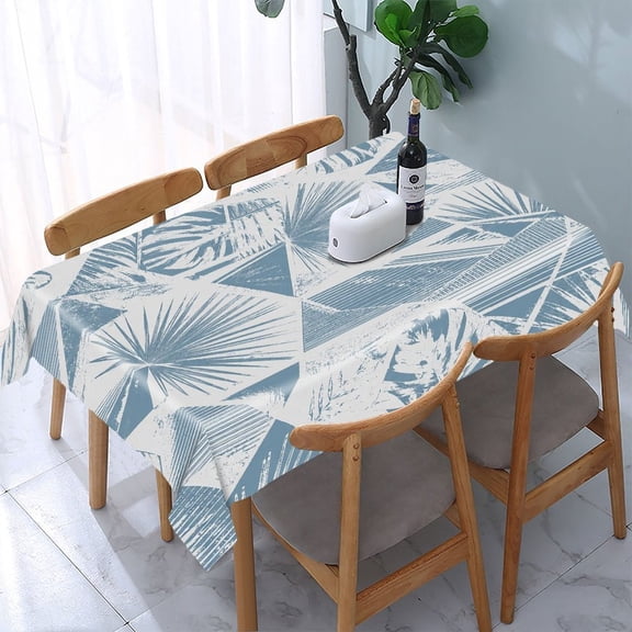 RKSupls Classic Blue Palm Texture Rectangle Dining Tablecloth, Washable Wipeable Stain & Wrinkle Resistant Polyester Tablecloth for Kitchen Picnic Party