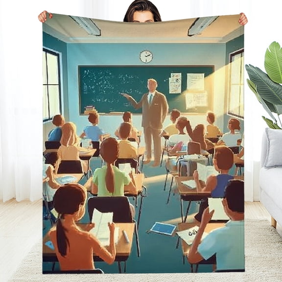 RKSupls Classroom Teacher Student Print Soft Flannel Throw Blanket, Lightweight Fuzzy Warm Cozy Blanket for Couch Bed Home Travel Decor