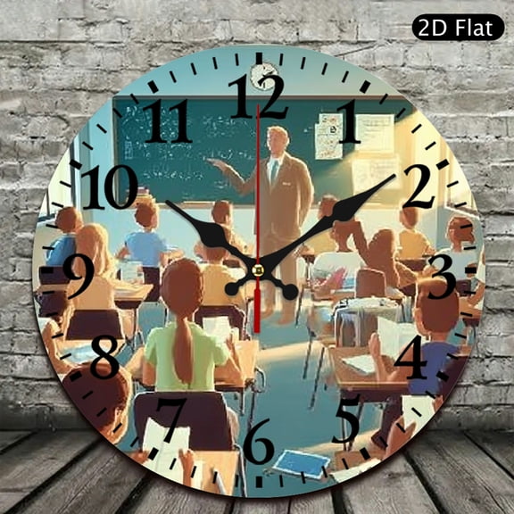 RKSupls Classroom Teacher Student Round Wooden Wall Clock for Home Decor, Ideal for Living Room, Kitchen, Dorm, Practical Everyday Gifts