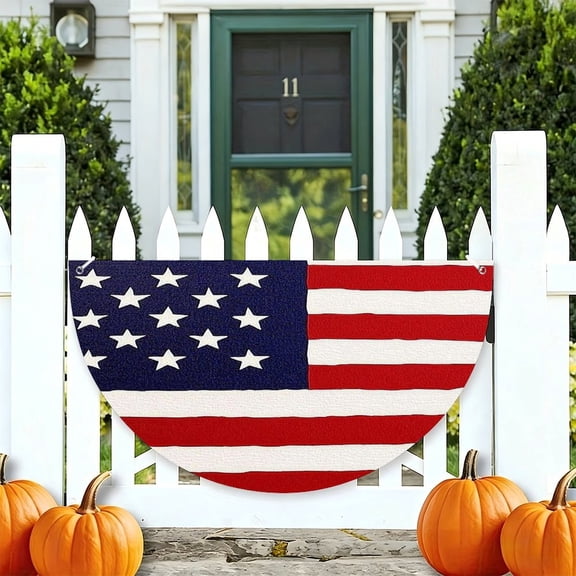 RKSupls Clean American Flag Canvas Patriotic Half Round American Flag Banner 1776-2026, USA Independence Day Fence Porch Hanging Decor