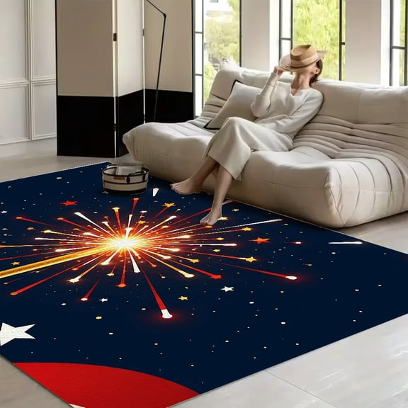 RKSupls Coastal Fireworks Lighthouse Glow Soft Fluffy Velvet Area Rug for Living Room Bedroom, Non-Slip Washable Carpet, Modern Minimalist Home Decor Floor Mat