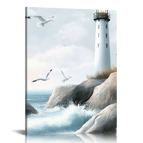 RKSupls Coastal Lighthouse Seagull Canvas Wall Art, Canvas Prints Wall Art for Living Room Bedroom Entryway Office, Art Print Painting for Home Decor