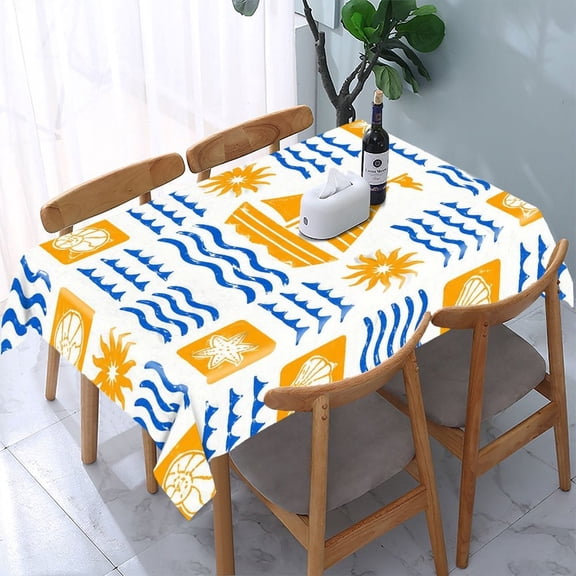 RKSupls Coastal Sailboat Stamp Pattern Rectangle Dining Tablecloth, Washable Wipeable Stain & Wrinkle Resistant Polyester Tablecloth for Kitchen Picnic Party