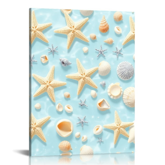 RKSupls Coastal Starfish Seashell Canvas Wall Art, Canvas Prints Wall Art for Living Room Bedroom Entryway Office, Art Print Painting for Home Decor