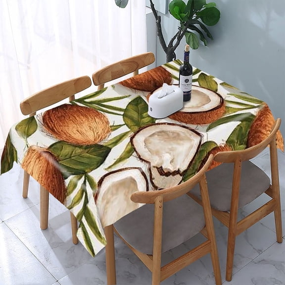 RKSupls Coconuts Leaves Pattern Rectangle Dining Tablecloth, Washable Wipeable Stain & Wrinkle Resistant Polyester Tablecloth for Kitchen Picnic Party