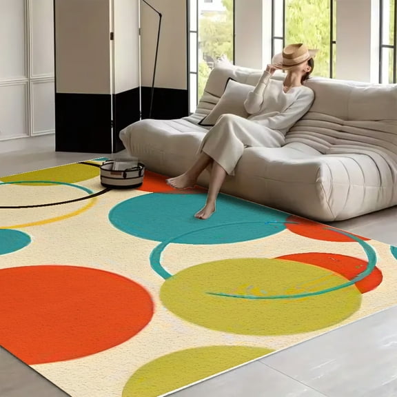 RKSupls Colorful 1950S Retro Abstract Mid Century 1960S Modern  Soft Fluffy Velvet Area Rug   for Living Room Bedroom, Non-Slip Washable Carpet, Modern Minimalist Home Decor Floor Mat