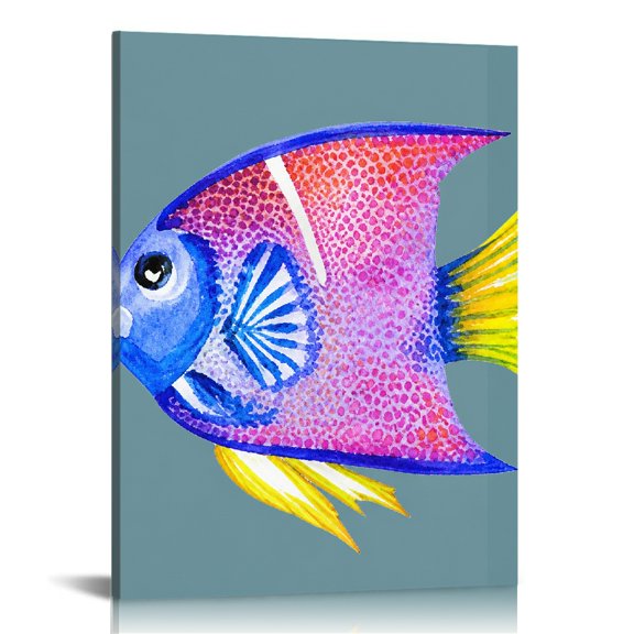 RKSupls Colorful Angelfish Watercolor  Modern Art, Canvas Wall Art,  Ready to Hang Bathroom Bedroom Kitchen Staircase Wall Decor Prints